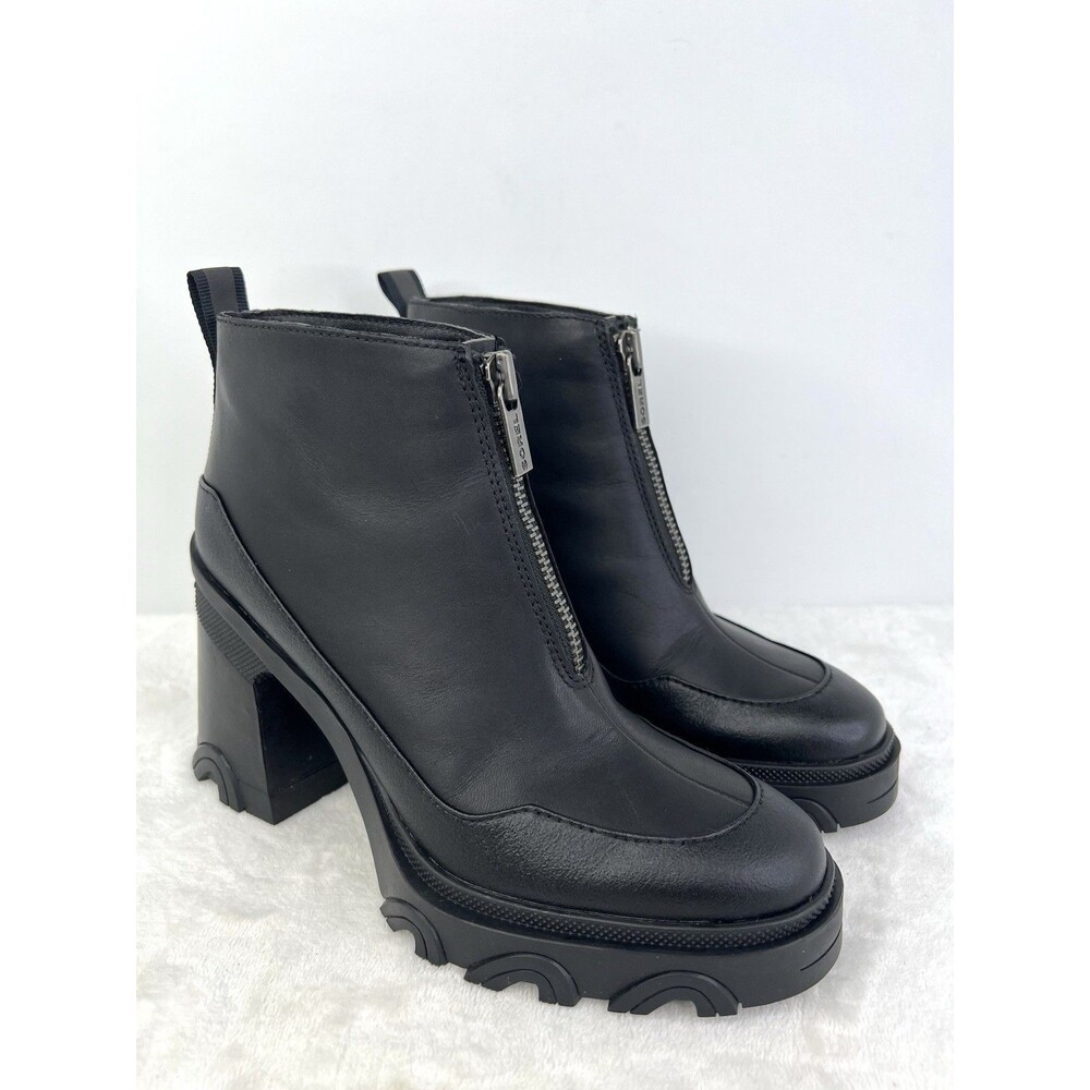 Sorel Brex Bold Zip Front Chunky Heel Bootie Boots Waterproof Black Womens 8